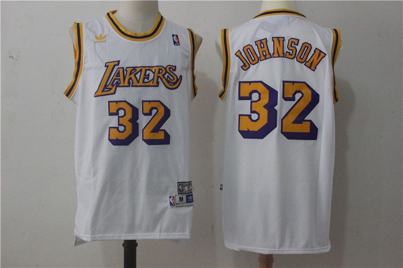 Men Los Angeles Lakers 32 Johnson White Throwback NBA Jerseys